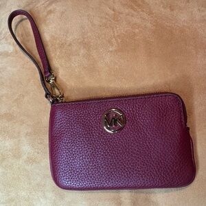 Michael Kors Plum Pebbled Leather Wristlet with Gold Hardware
